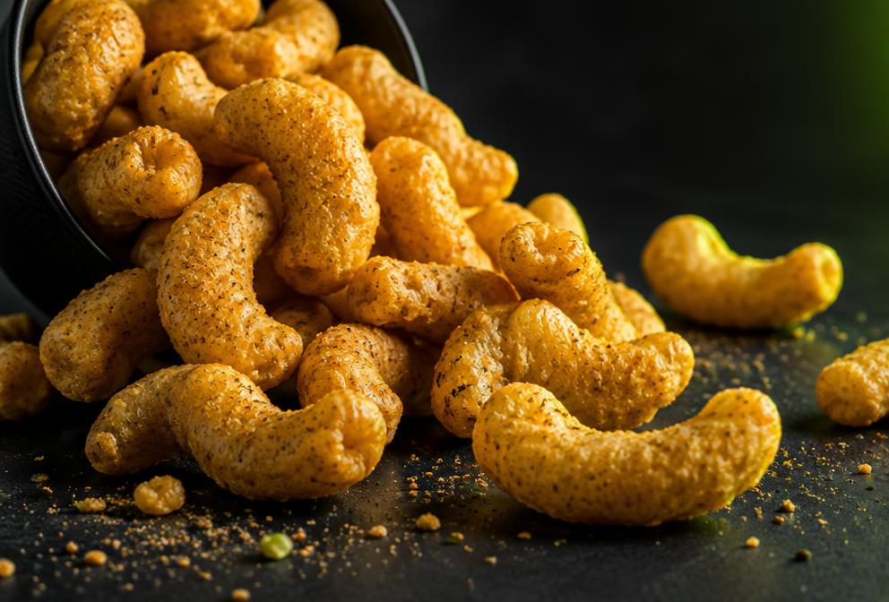 Finished protein puffs with seasoning